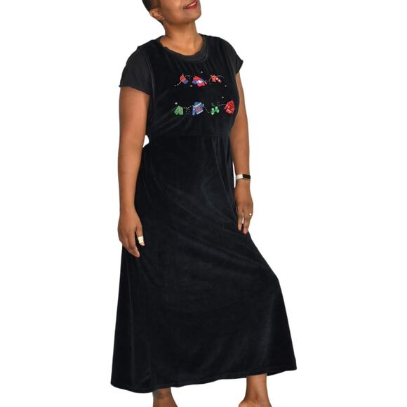 Vintage Christmas Dress Velour Pinafore Bib Overall Jumper Plush Holiday Size XL - Picture 7 of 13